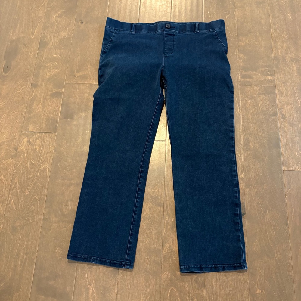 Betabrand Yoga Pants Women XL Short Petite Dark Blue Denim Straight Leg Trousers